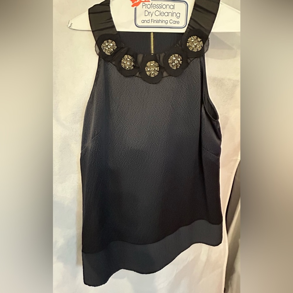 BCBG MAX AZRIA SILK BEADED NECK TOP
